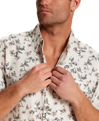 Men's Short-Sleeve Button-Down Linen Rayon Print Shirt