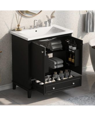 30" Bathroom Vanity with Ceramic Sink, Solid Wood Frame, Multi-Functional Cabinet & Drawer Storage for Modern Bathrooms