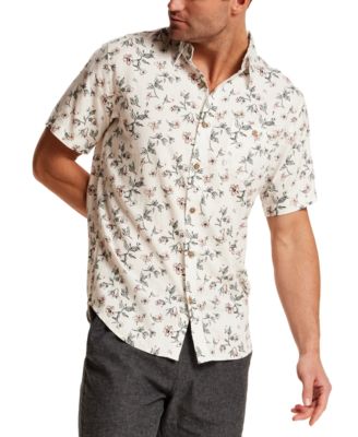 Men's Short-Sleeve Button-Down Linen Rayon Print Shirt