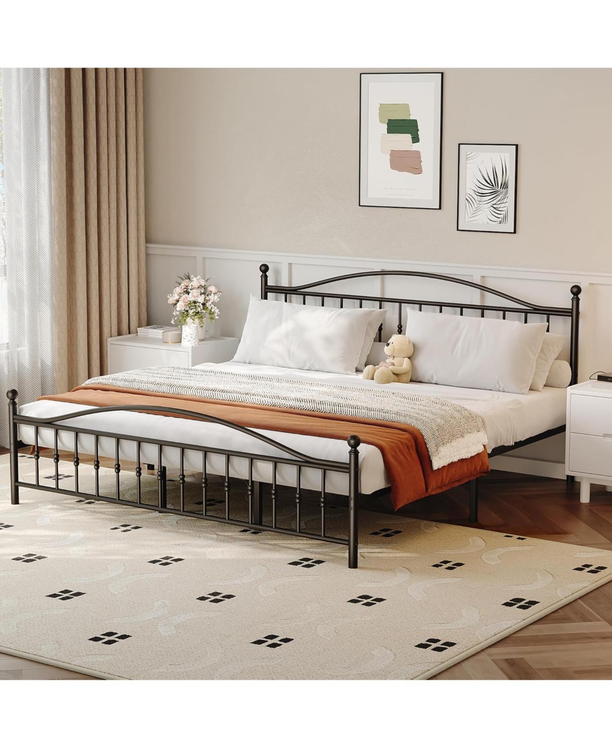 gaomon Size Metal Platform Bed Frame with Victorian Style Wrought Iron-Art Headboard and Footboard,Mattress Foundation,Under Bed Storage,Noise Free