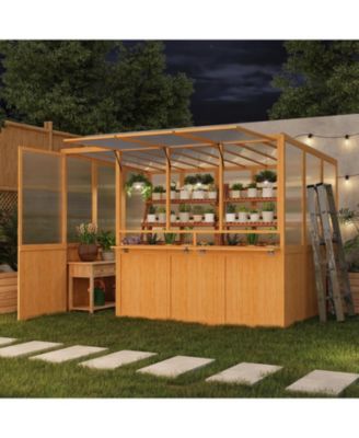 6x10 FT Wood Greenhouse for Outdoors, Heavy Duty Lean-to Walk-in Greenhouse with Polycarbonate Panels
