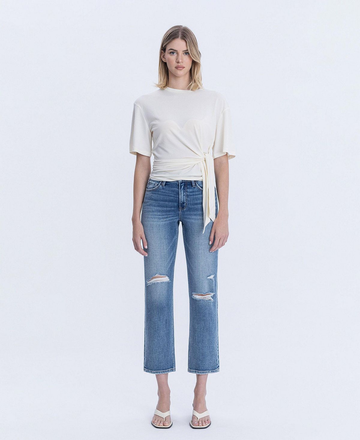 Vervet Women's High Rise Distressed Ankle Straight Jeans view 2 — MAYCSS fashion products