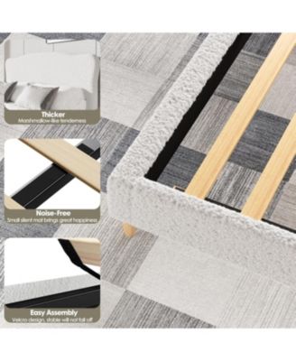  Bed Frame with Upholstered Headboard, Soft Low Profile Sturdy Platform Bed with Rounded Corners Design, Heavy Duty, Wooden Slats