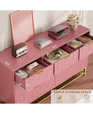 7 Drawer Dresser for Bedroom, 53.5” Large Dresser with Metal Legs, Modern Chest Organizer with Wide Storage, Chest of Drawers for Bedroom