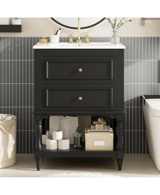 24.4" Retro Freestanding Bathroom Vanity with Sink, Bathroom Storage Cabinet with Open Shelf & Ample Storage Drawers