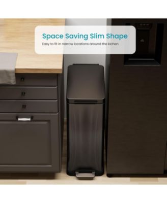 12 Gallon Slim Kitchen Trash Can with Soft Close Lid, Removable Liner, and Bag Tuck Band, Slate Blue