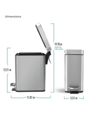 1.3 Gallon Slim Stainless Steel Trash Can with Step on Pedal and Soft Close Lid
