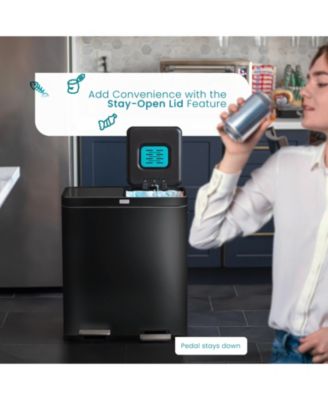 16 Gallon Stainless Steel Kitchen Trash and Recycling Can with CleanAura Odor Control and Soft Close Lids