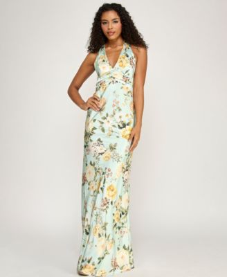 Juniors' Floral Halter-Neck Maxi Dress