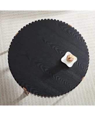 Modern Drum Coffee Table, 31.5'' Round Center Table with Fluted Edge and Sturdy Pedestal for Living Room, Office.