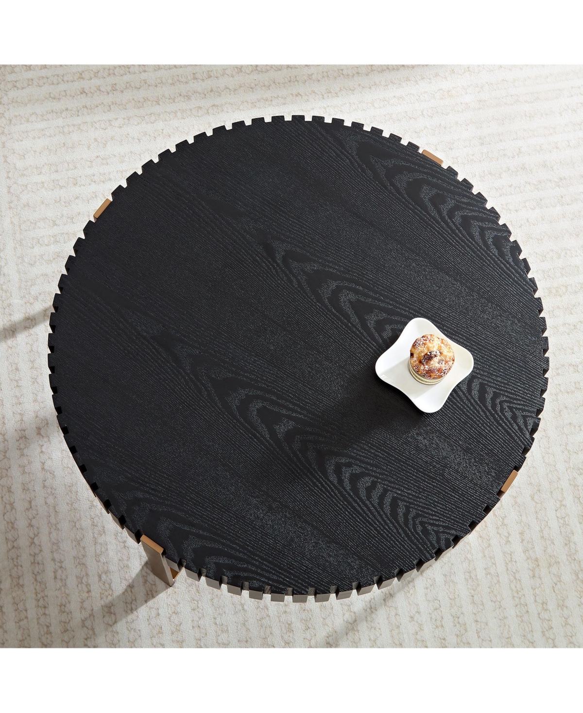 Rainsken Modern Drum Coffee Table, 31.5'' Round Center Table with Fluted Edge and Sturdy Pedestal for Living Room