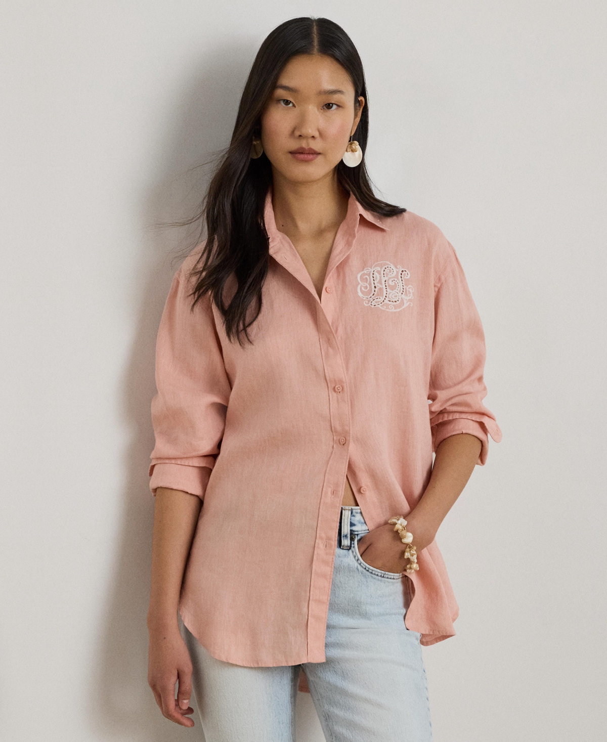 Lauren Ralph Lauren Women's Long-Sleeve Oversized Shirt - Pink Rhodonite