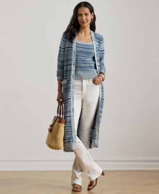 Women's Striped Long-Sleeve V-Neck Cardigan