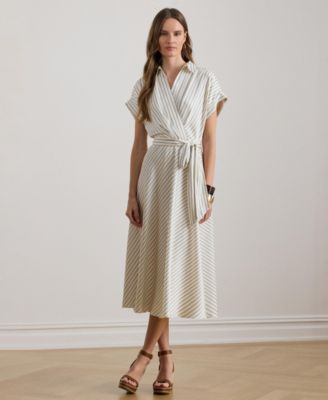 Women's Striped Belted Twill Dress
