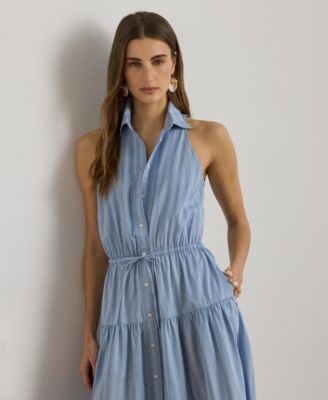 Women's Striped Spread Collar Shirt-Dress