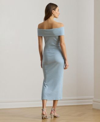 Women's Striped Off-The-Shoulder Midi Dress