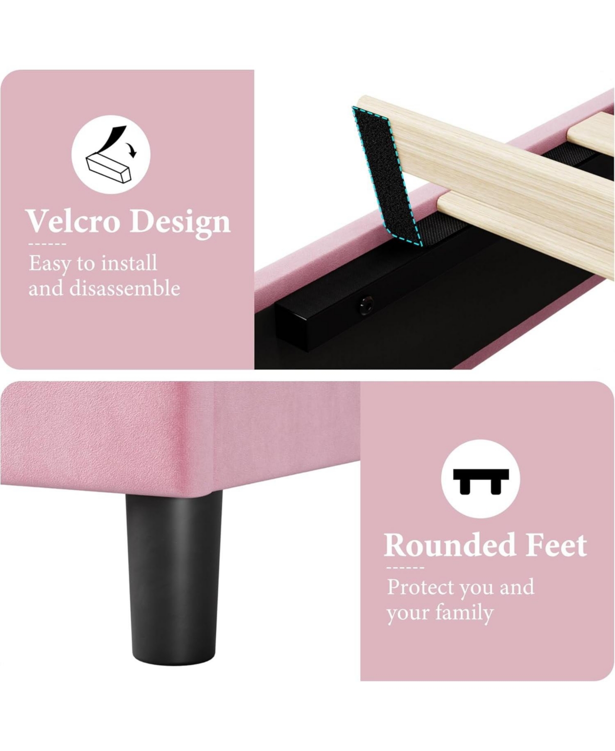 gaomon Platform Bed Heavy-Duty Upholstered Headboard Wooden Slats No Box Spring Easy Assembly Noise Free