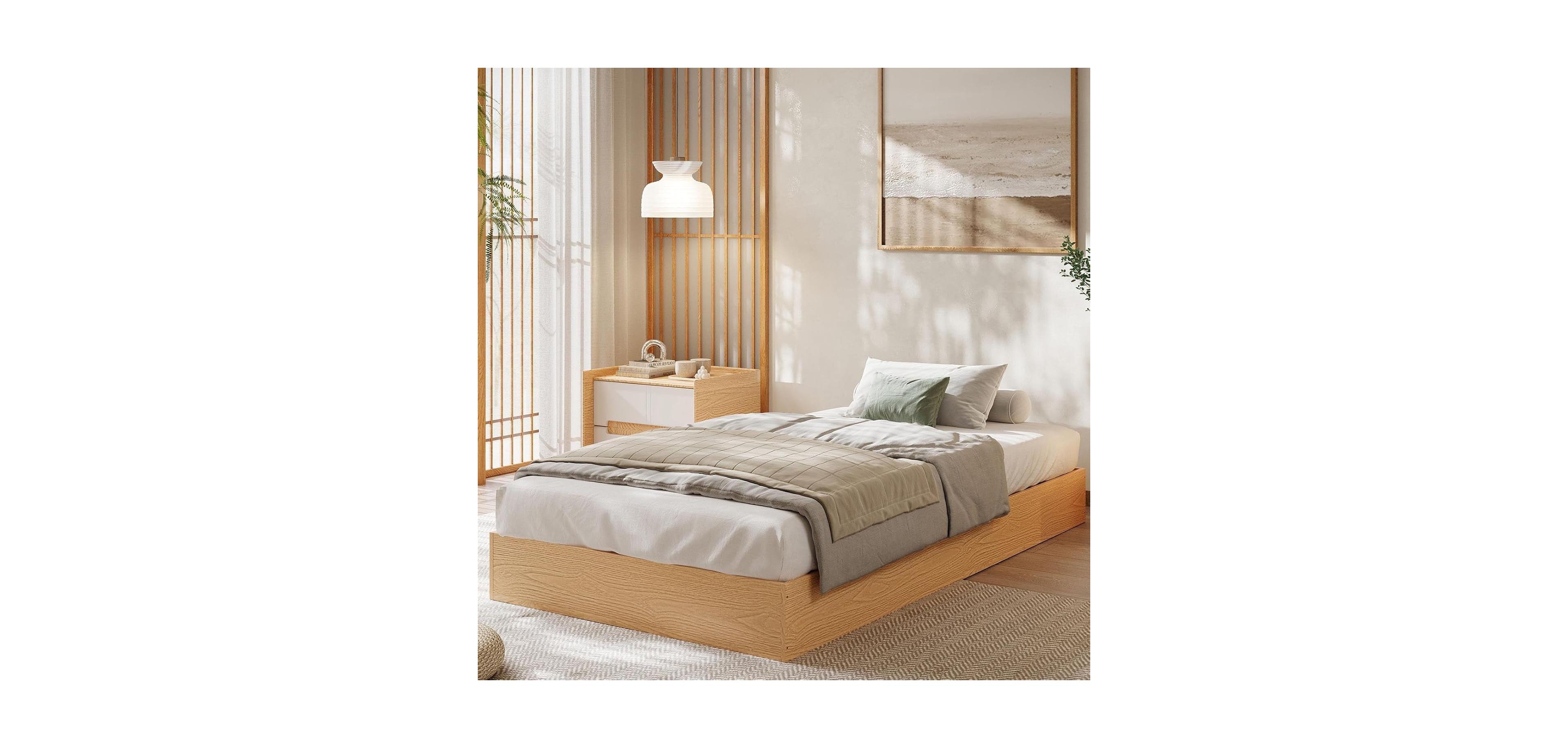 gaomon Wood Platform Bed Frame Minimalist Wooden Bed Slat Support No Box Spring Easy Assembly