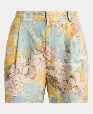 Women's High-Rise Floral Pleated Shorts