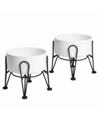 Elevated Dog Ceramic Bowl Set 2 Pack with Anti-slip Non-tip Metal Stand for Dogs Food Water Feeding