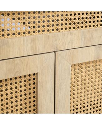 Natural Bathroom Vanity with Resin Sink, Freestanding Cabinet with Rattan Doors & Soft Close for Modern Storage