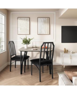 3-Piece Square Dining Set for 2, Table & Upholstered Chairs, Rustic Brown/Brown