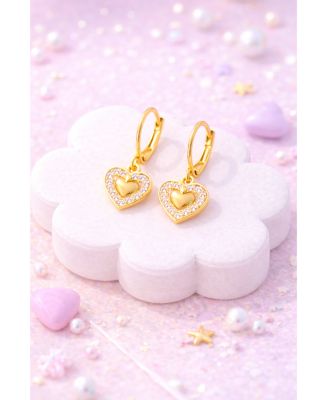 Girls 18K Gold Plated Heart Hypoallergenic Earrings with Sterling Silver Leverbacks