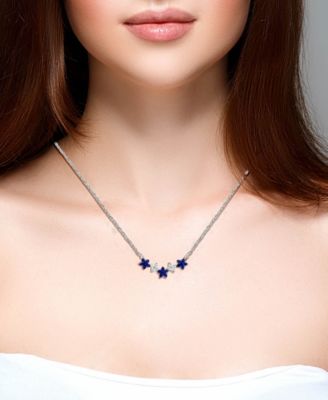 Sapphire (3/8 ct. t.w.) & Diamond (3/8 ct. t.w.) Flower Collar Necklace in 14k White Gold, 16" + 2" extender (Also in Ruby)