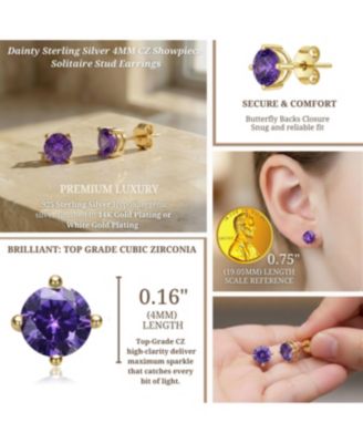 Dainty Sterling Silver 4MM Showpiece Solitaire Stud Earrings