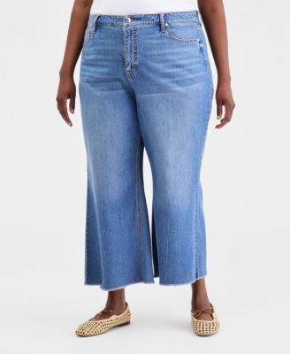 Plus Size Alexis Wide-Leg Frayed-Hem Jeans