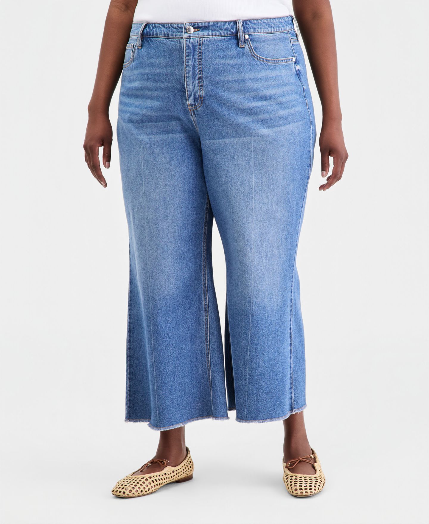Женские джинсы On 34th Plus Size Alexis Wide-Leg Frayed-Hem, цвет: Варёный — фото 3