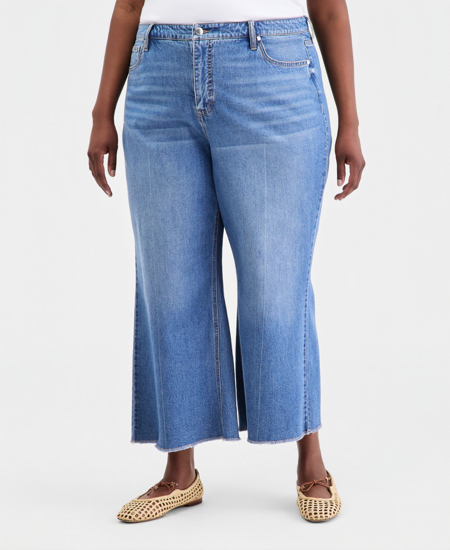 Plus Size Alexis Wide-Leg Frayed-Hem Jeans
