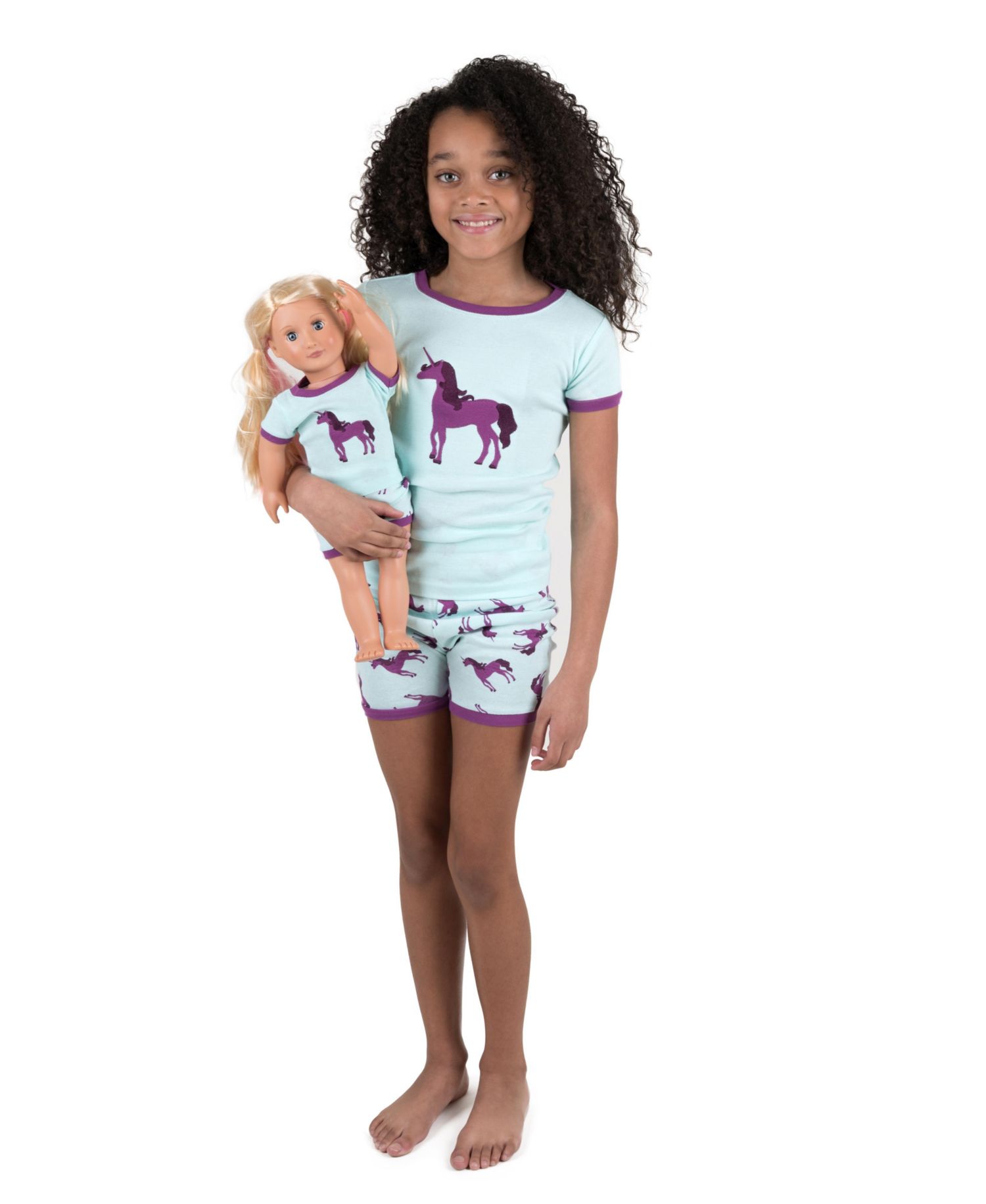 Big Girls Matching Doll Snug-Fit Cotton Short Sleeve Pajamas
