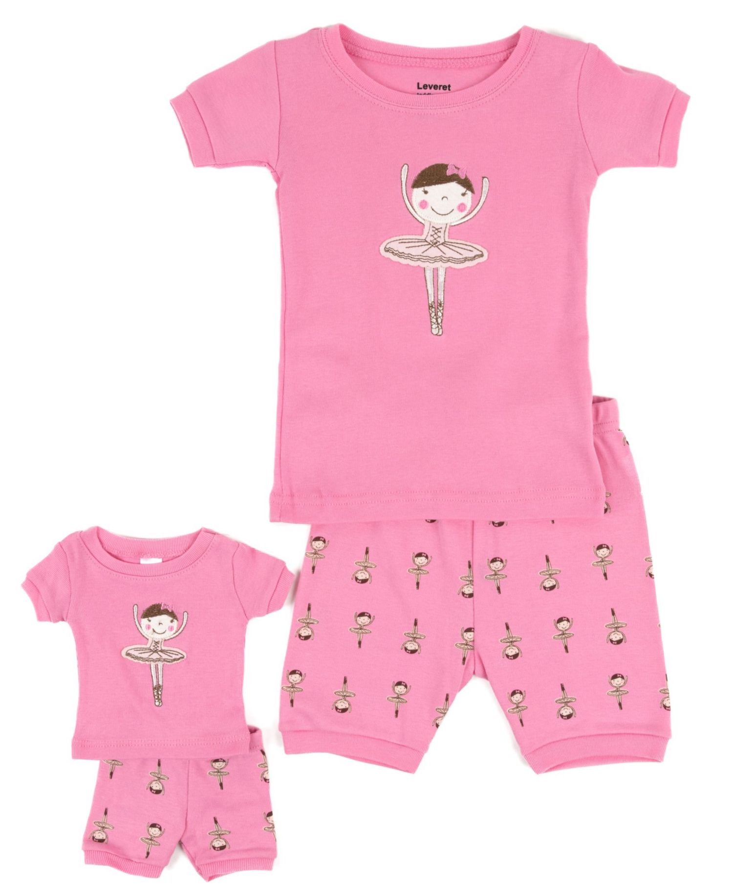 Big Girls Matching Doll Snug-Fit Cotton Short Sleeve Pajamas