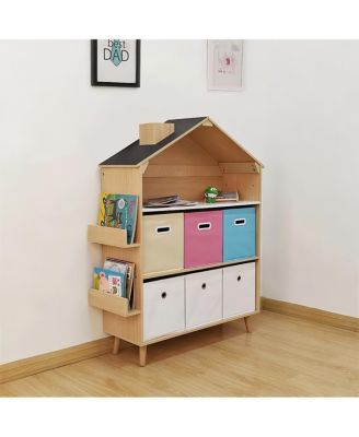 House-Shaped Kids Storage Rack / Toy Storage Organizer With Bookself for Kids' Rooms, Playrooms