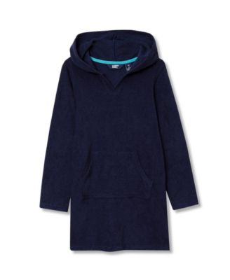 Girls Long Sleeve Hooded Front Pocket Terry Cloth Swimsuit Cover-Up