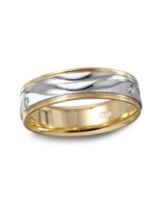 Men's Wave Engraved Band in 14k Gold and 14k White Gold