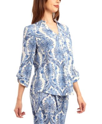 Women's Printed Button-Up Tie-Hem Top