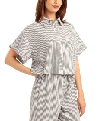 Women's Pucker Stripe Button-Front Top