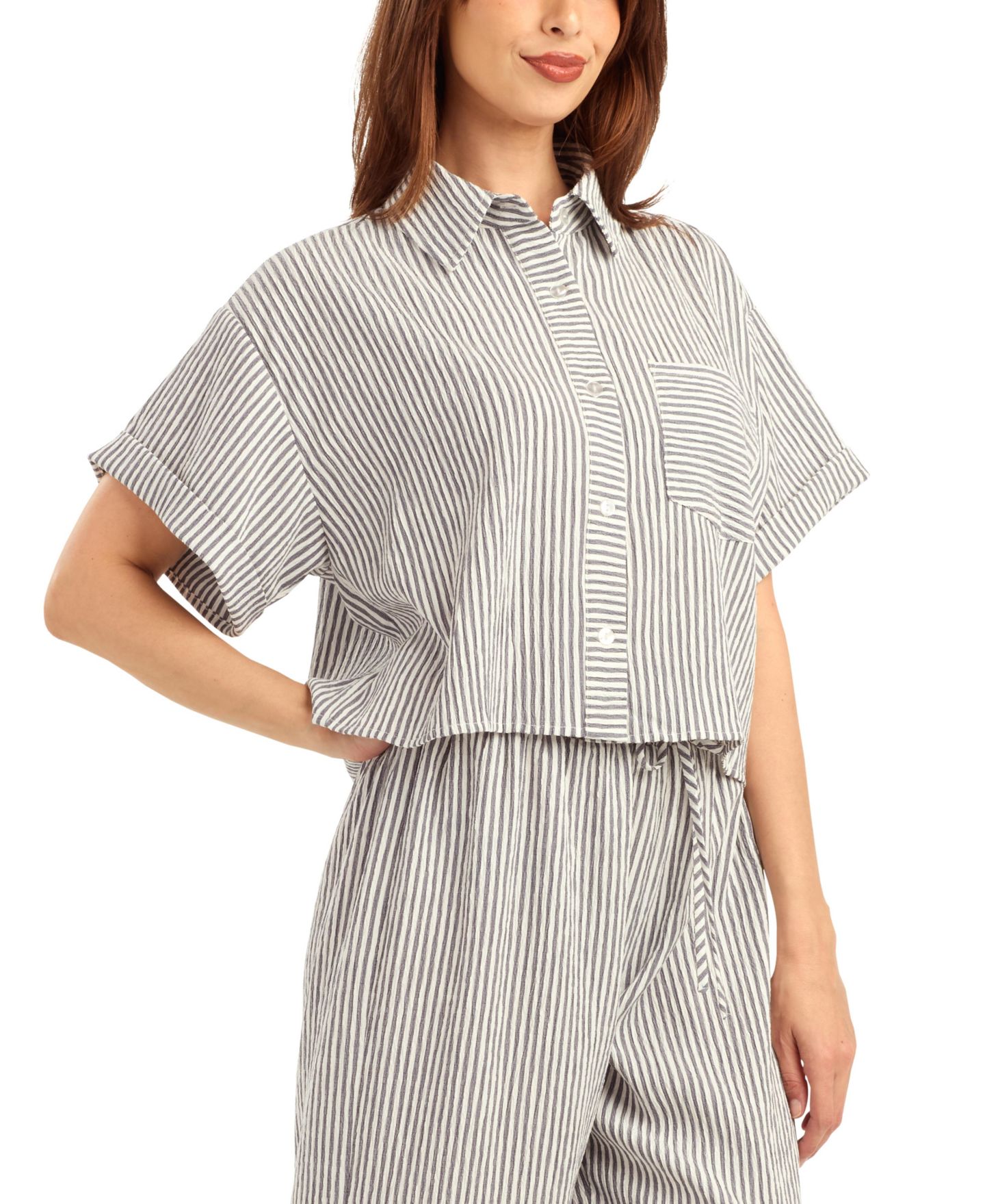 Женский топ BCX Pucker Stripe Button-Front, цвет: Color 3 — фото 3