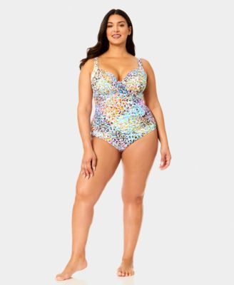 Plus Size Drape Front Underwire One-Piece Swimsuit