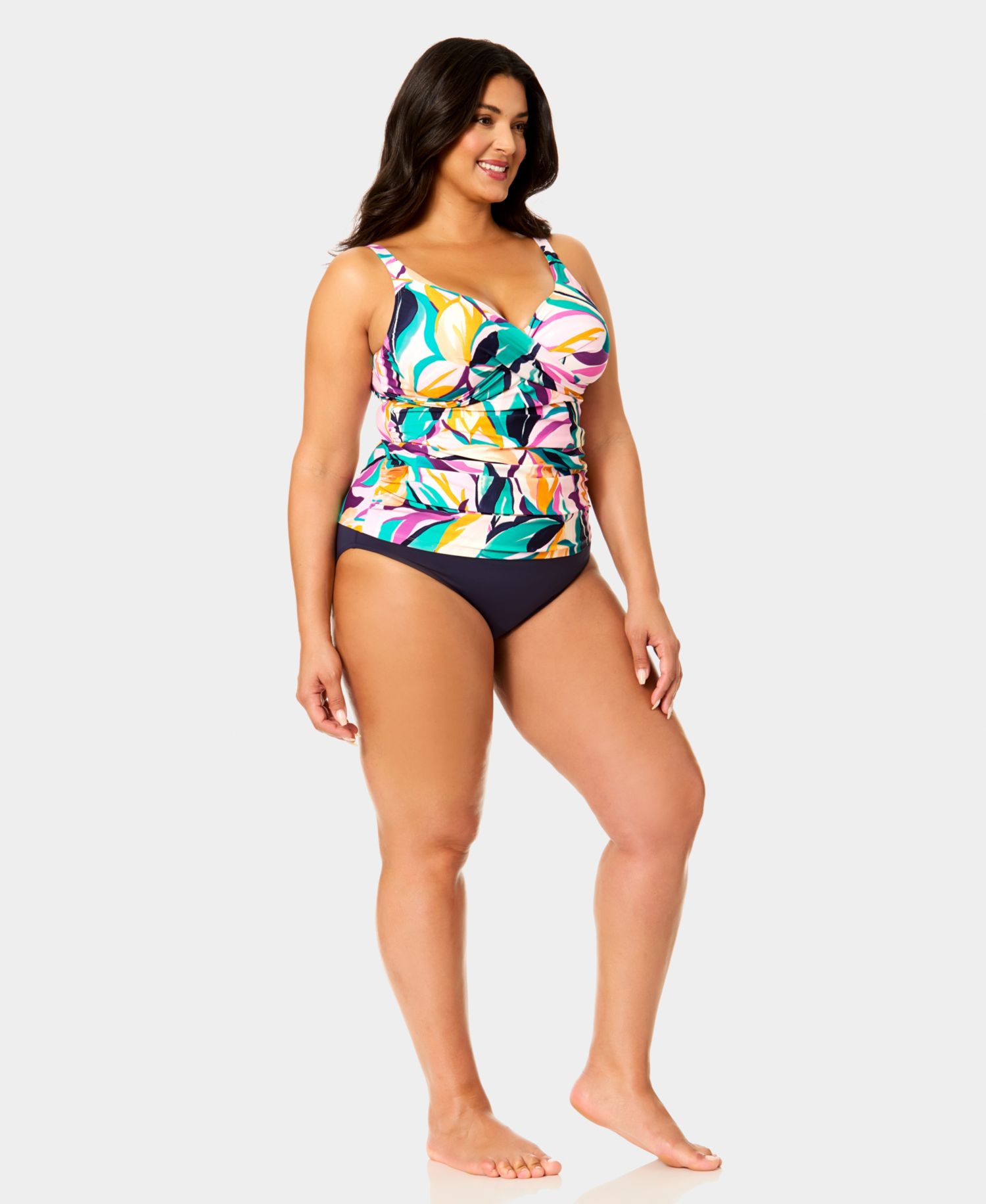 Plus Size Hidden Underwire Drape Front Tankini Top