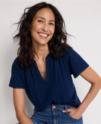 Women's Slub Short Sleeve Notch Neck Top