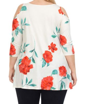 Plus Size Floral Cold Shoulder Knit Tunic Top