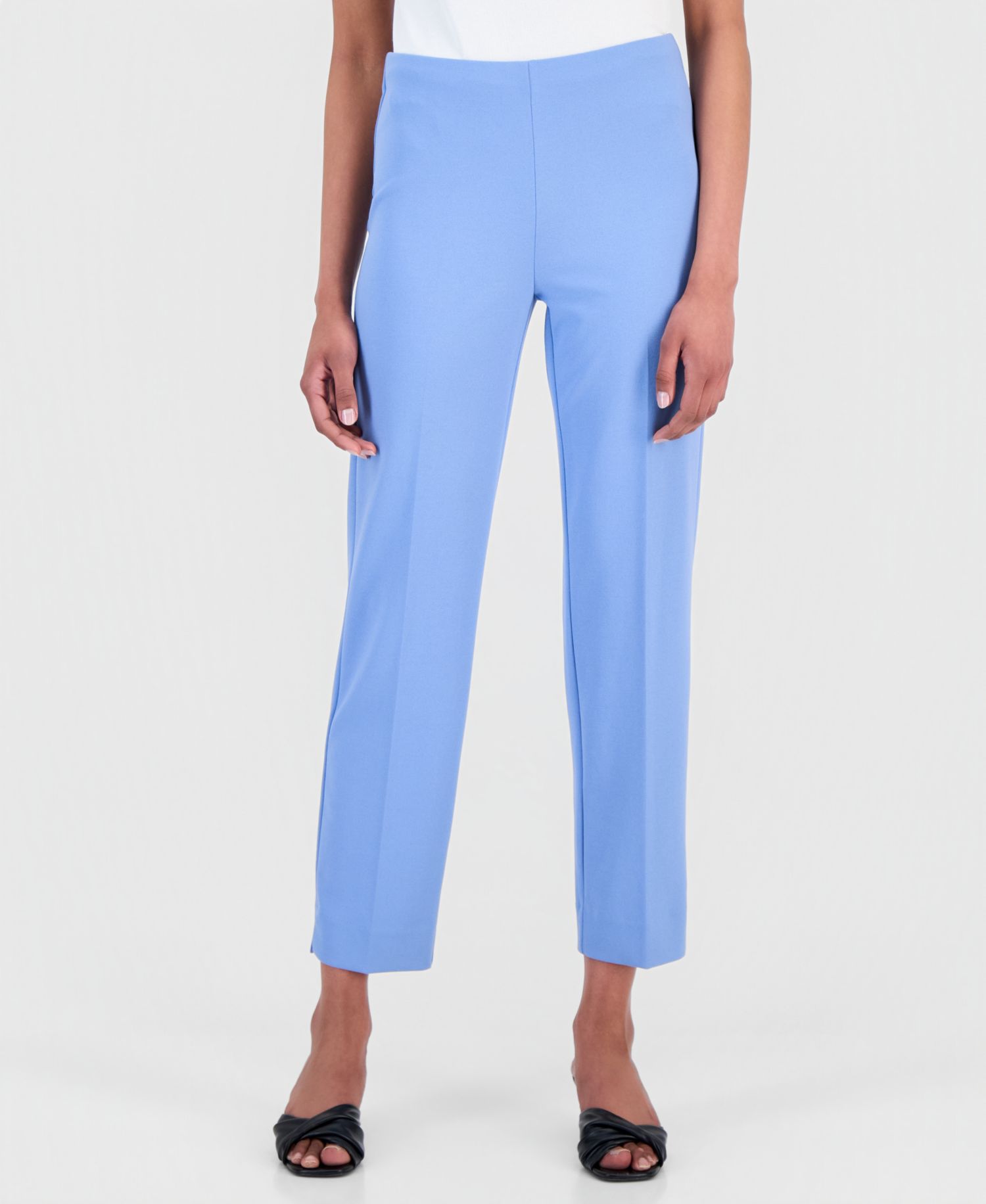 Women's Stretch Crepe Pull-On Hollywood Waist Straight Ankle Pants, Regular & Petite