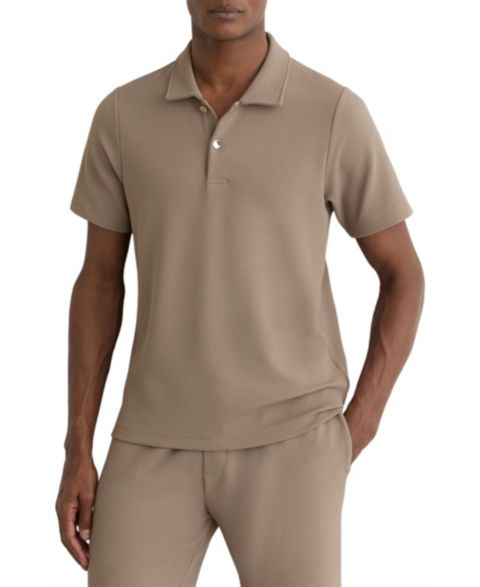 Мужское поло REISS Kennedy Textured Half-Button Polo Shirt, цвет: Верблюжий коричневый