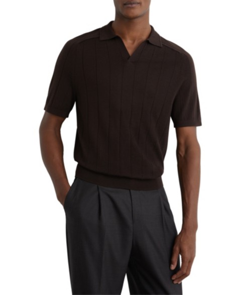 Мужские REISS Men's Chelmsford Merino Wool Wide-Rib Polo Jumper Sweater
