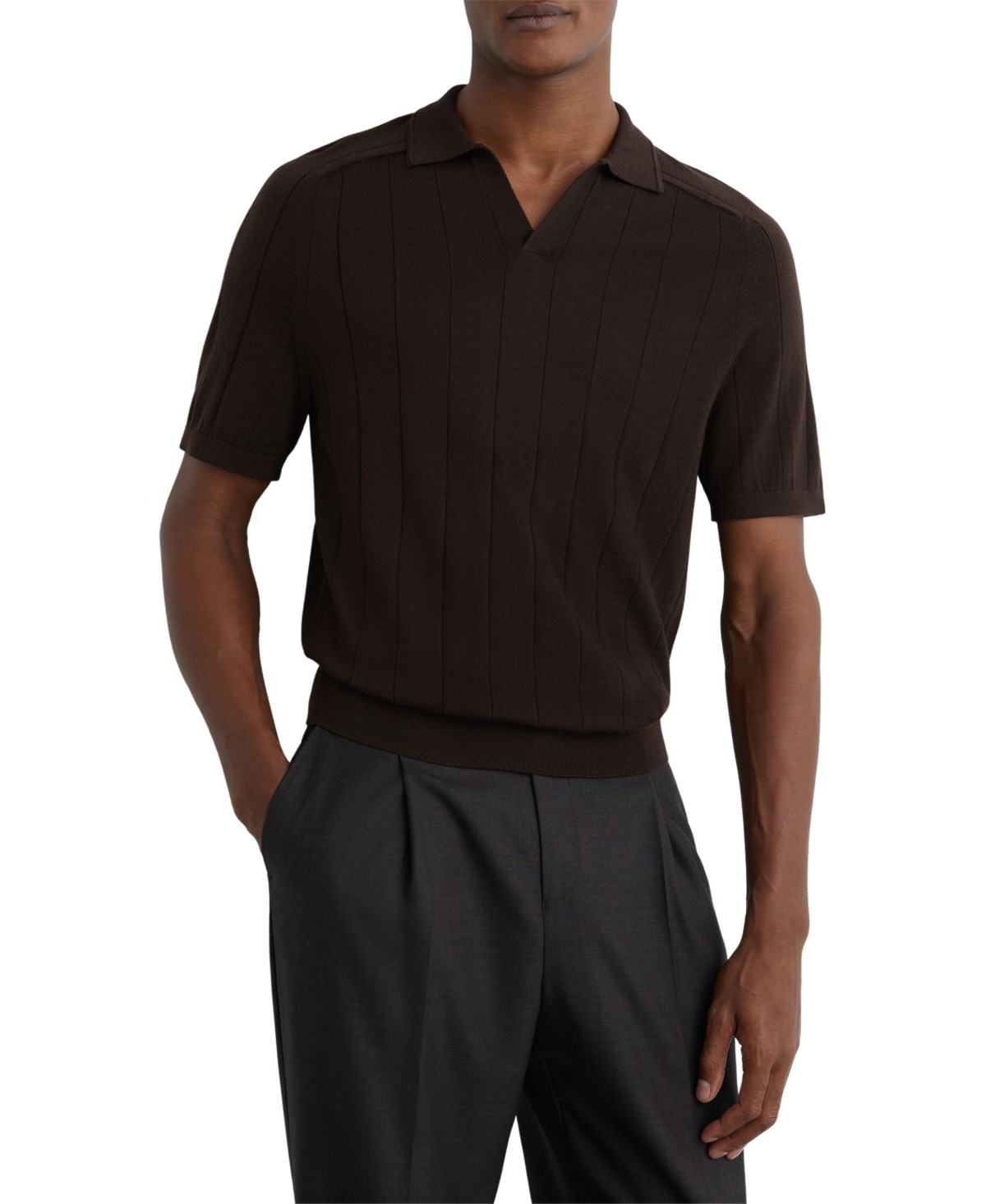 Мужские REISS Men's Chelmsford Merino Wool Wide-Rib Polo Jumper Sweater — фото 1