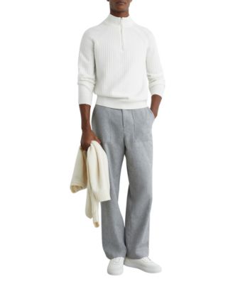 Men's Textured-Knit Half-Zip Wool Sweater