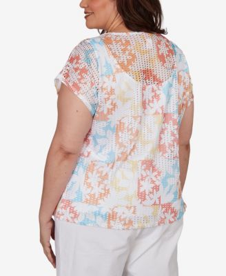 Plus Size Printed Textured Knit T-Sleeve Top